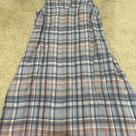 J. Jill Love Linen Dress Size Small Plaid Pink Blue Sleeveless Midi V Neck Shift - Picture 4 of 10